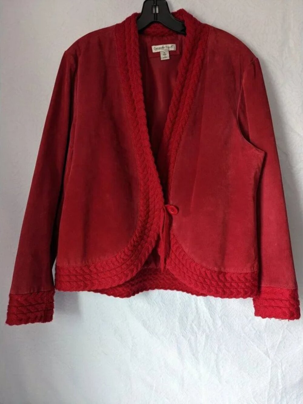 COLDWATER CREEK Red Suede Leather Jacket Cable Knit Size XL